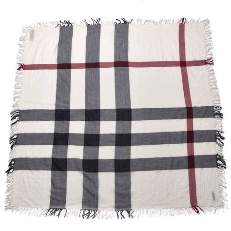 BURBERRY Merino Wool Check Square Scarf Ivory